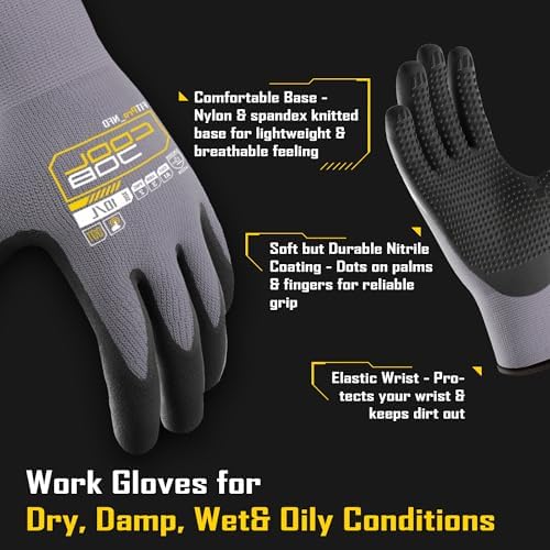 COOLJOB 6 Pairs Nitrile Rubber Coated Nylon Safety Work Gloves Pack Bulk - Image 2