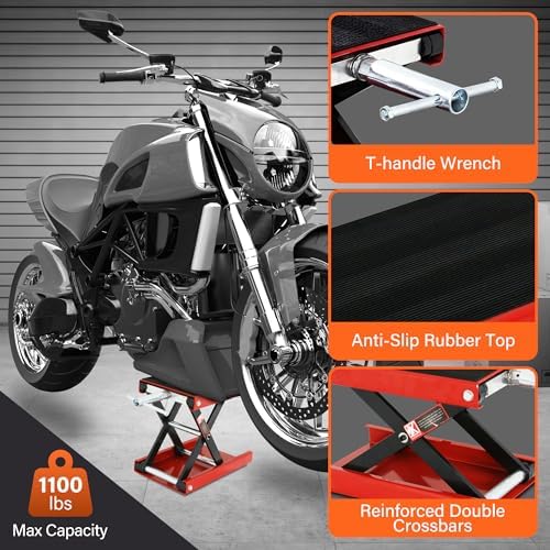 ZENY 1100 LB Wide Deck Motorcycle Center Scissor Lift Jack Repair Hoist Stand - Image 5