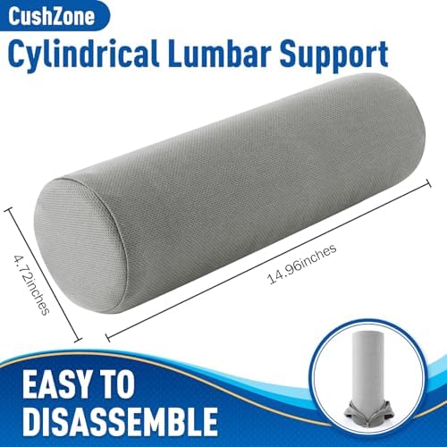 CushZone Memory Foam Lumbar Roll Support Pillow, Large Ligjt Gray - Image 2