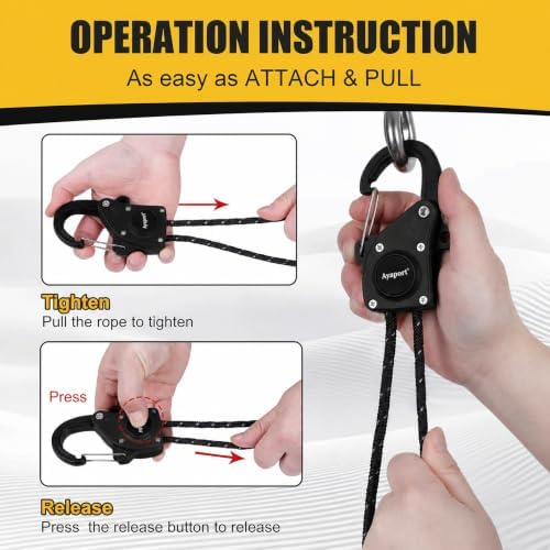 Ayaport 1/4" Adjustable Rope Tie Down Ratchet 4Pack, 15FT Ratchet Rope - Image 4