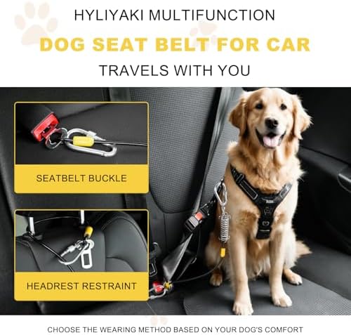 Dog Seat Belt Harness for Car, 5-in-1 Coated Wire Dog Seatbelt, HYLIYAKI Shock - Image 2