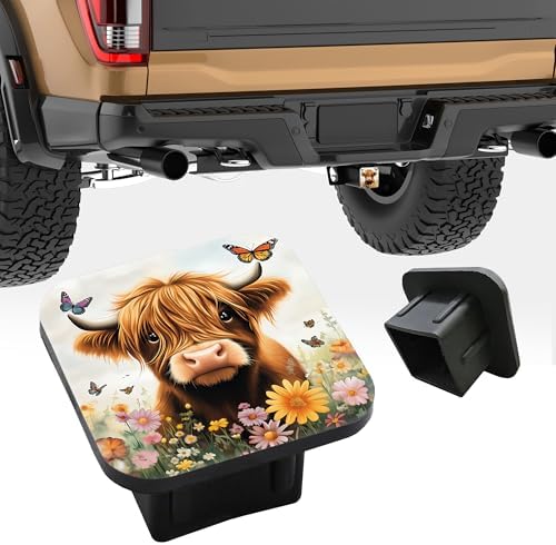 Cute Highland Cow Trailer Hitch Cover Floral and Butterfly Square 2 Inch - Image 5