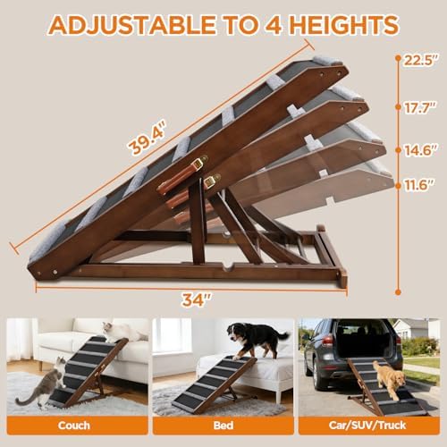 Dog Ramp for Bed, Extra Wide 17", Non-Slip Rubber Surface, Adjustable Folding - Image 4