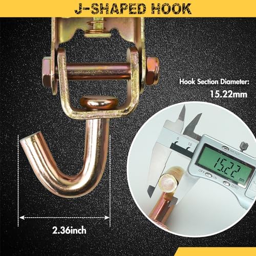 Car Tie Down Straps with J Finger Hook Lasso Ratchet Strap 2 Inch x 96 Inch- - Image 4