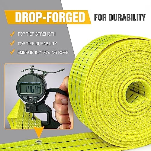 Tow Strap with Hooks 2”x20’ 15, 000 LBS, Tow Rope Metal Safety Hooks - Image 2