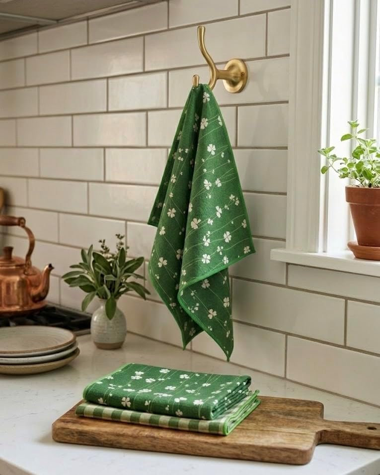Cerise St Patricks Kitchen Towels, Waffle Weave Microfiber, 3 Pack - Image 4