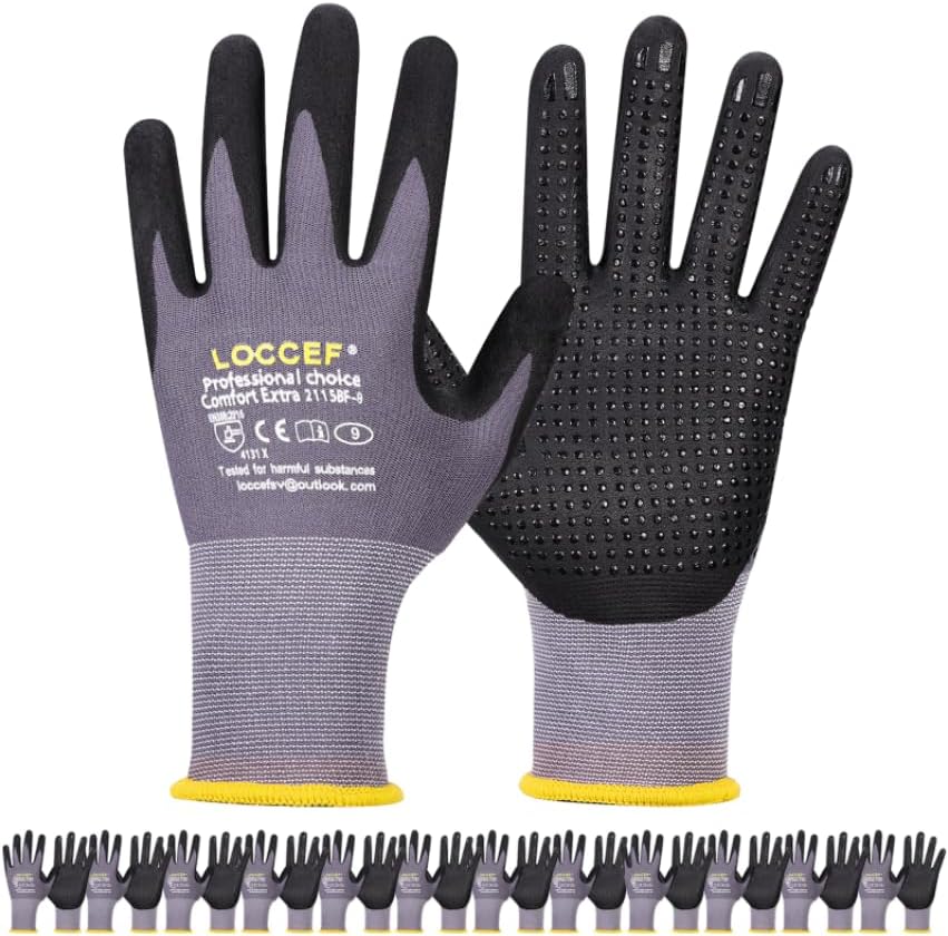 LOCCEF Work Gloves MicroFoam Nitrile Coated-6 Pairs, Endurance Seamless Knit by LOCCEF