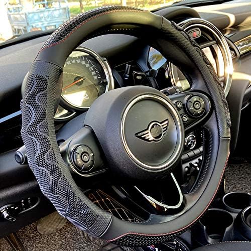 PINCTROT Small 14In Round Steering Wheel Cover Great Grip Black/Red Stitch by PINCTROT