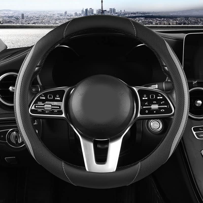 Szttswamp Car Steering Wheel Cover, Microfiber Leather Gery 14.5-15 Inch by Szttswamp