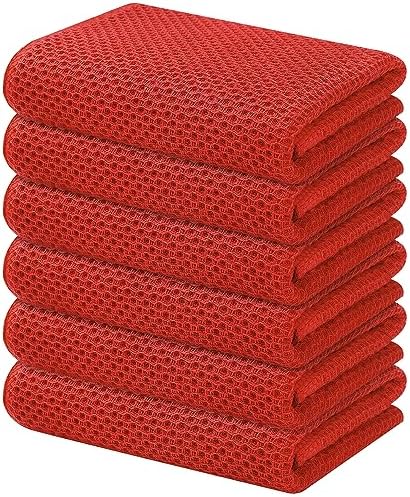 Kitinjoy 100% Cotton Waffle 6-Pack Kitchen Towels, Brick Red by Kitinjoy