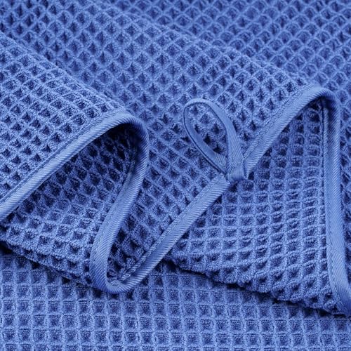 POLYTE 430 GSM Poly Blend Microfiber Quick Dry Waffle Bath Towel Set of 6 - Image 4