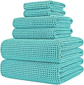 POLYTE 430 GSM Poly Blend Microfiber Quick Dry Waffle Bath Towel Set of 6 by Polyte