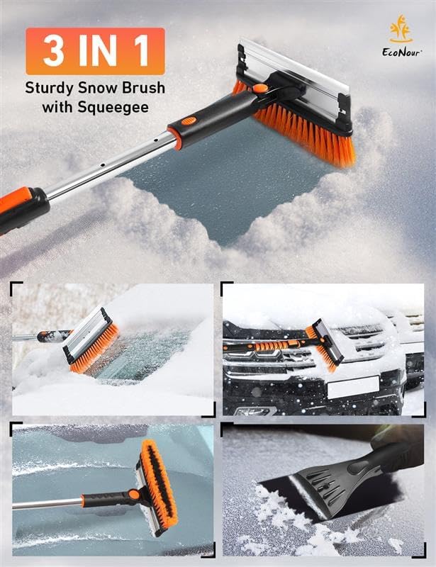 EcoNour 49" Extendable Squeegee Snow Brush and Ice Scraper - Image 4