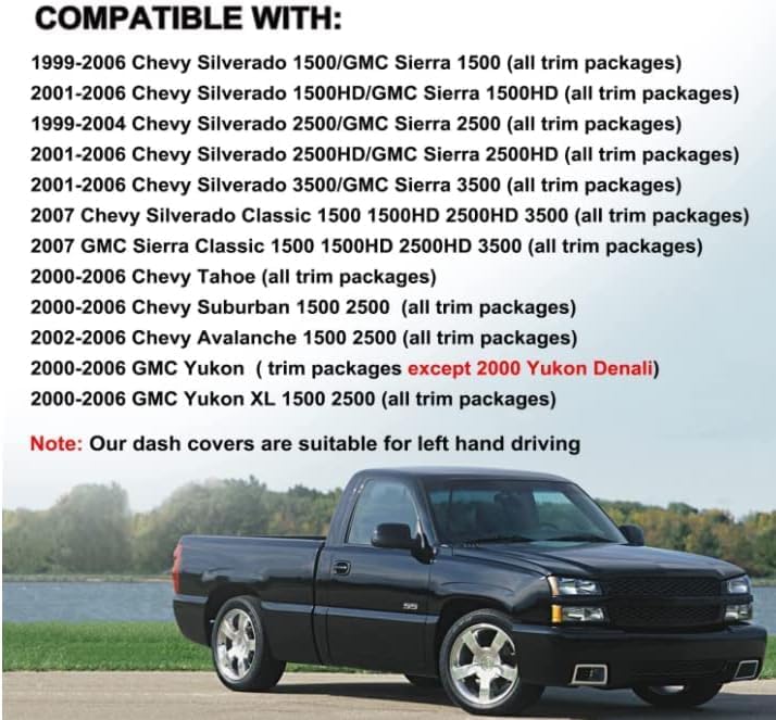 Yiz Dash Cover Mat Fit for 1999-2006 GMC Sierra/Chevy Chevrolet Silverado 1500 - Image 3