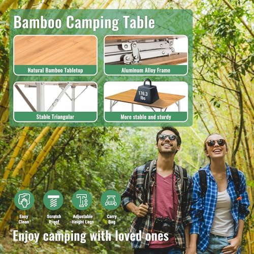 KingCamp Folding Camping Table Bamboo 4-Fold Adjustable Portable Table - Image 4