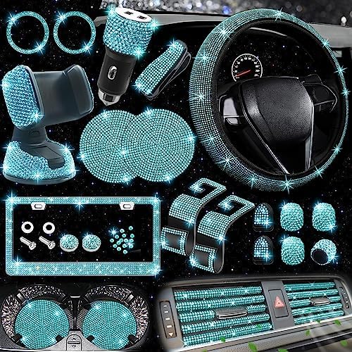 NBTEPEM 27 PCs Aquamrine Bling Car Accessories Set by NBTEPEM