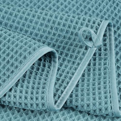 POLYTE 430 GSM Poly Blend Microfiber Quick Dry Waffle Bath Towel Set of 6 - Image 4