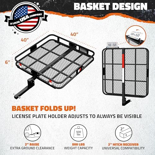 Mockins 40"x40"x6" Heavy-Duty Square Trailer Hitch Cargo Carrier 500 Lb Cap - Image 2