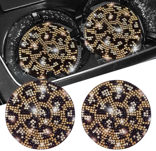 NBTEPEM 2pcs Bling Leopard Car Coasters, Non-Slip Cheetah Car Cup Holder Insert by NBTEPEM