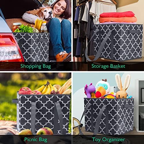 Reusable Grocery Bags 6Pack Foldable Washable Large Storage Bins, Dark Grey - Image 2