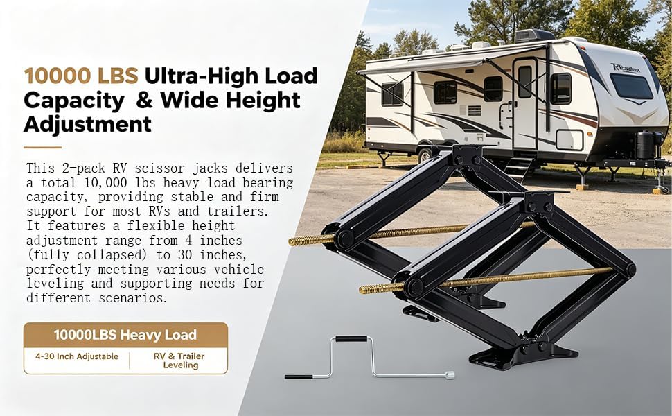 10000 lbs RV Scissor Jacks, 30 Inch Adjustable RV Stabilizer Leveling Jacks Set - Image 2