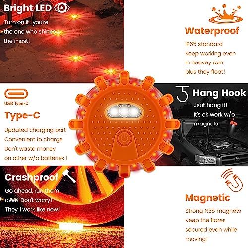 Ecoangel USB-C Rechargeable LED Road Flares Emergency Lights - Image 4