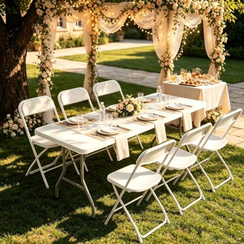 White 6 FT Folding Table and 6 Plastic Folding Chairs - Image 2