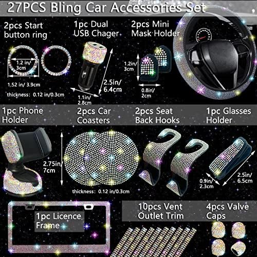 NBTEPEM 27 PCs Multicolor Bling Car Accessories Set - Image 2