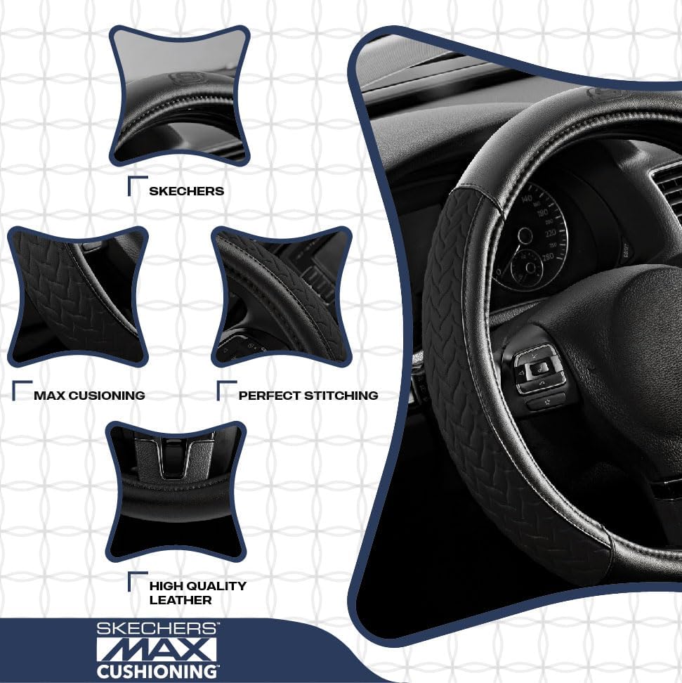 Skechers Steering Wheel Cover, Max Cushioning Leather Steering Wheel Cover - Image 3
