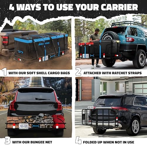Mockins 60"x24"x6" Heavy Duty Steel Folding Trailer Hitch Cargo Carrier - Image 3
