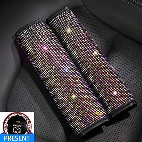 2 Pcs Auto Seat Belt Shoulder Pads, Bling Bling Crystal Rhinestones - Image 3
