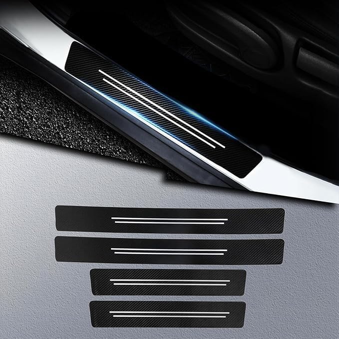 4PCS Car Door Sill Protector for Tesla Model X 2016-2025, Carbon Fiber Car Door by H-Quenby