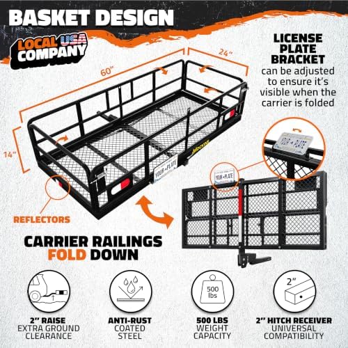 Mockins 60"x24"x14" High Rail Trailer Hitch Cargo Carrier - Image 2