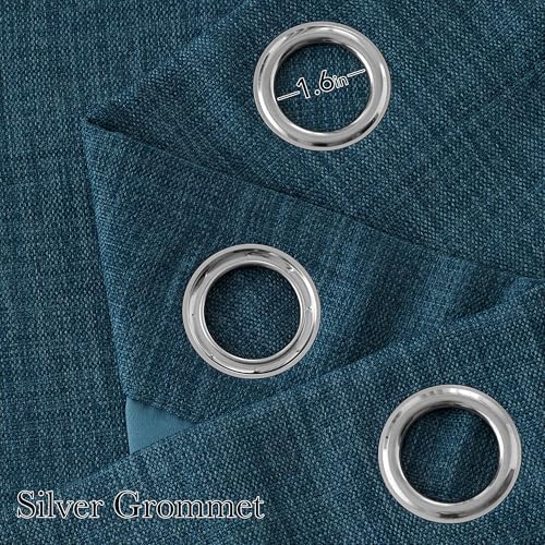 NICETOWN Short Faux Linen Stone Blue Blackout Curtains 63 inches Long - Image 2