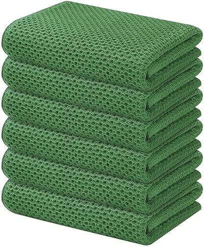 Kitinjoy 100% Cotton Waffle 6-Pack Kitchen Towels, Grass Green by Kitinjoy