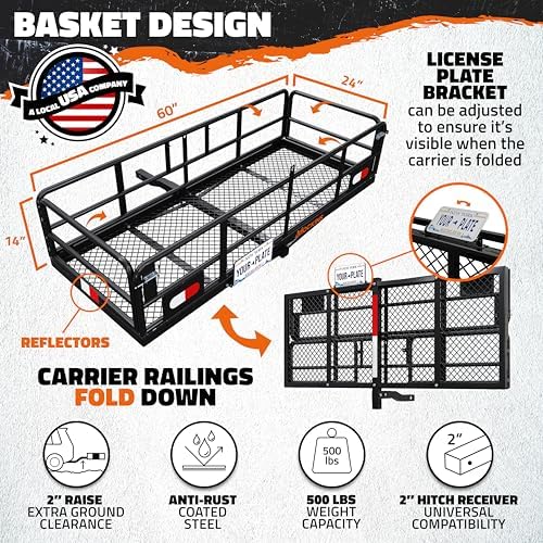 Mockins 60"x24"x14" High Rail Trailer Hitch Cargo Carrier w/Plate Bracket - Image 2