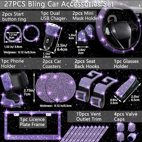 NBTEPEM 27 PCs Purple Violet Bling Car Accessories Set - Image 2