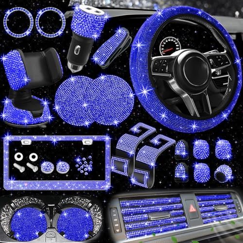 NBTEPEM 27 PCs Blue Bling Car Accessories Set by NBTEPEM