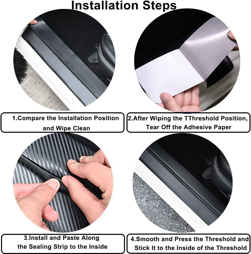 4Pcs Front/Rear Carbon Fiber Car Door Sill Protector Door Entry Guard Door Sill - Image 3